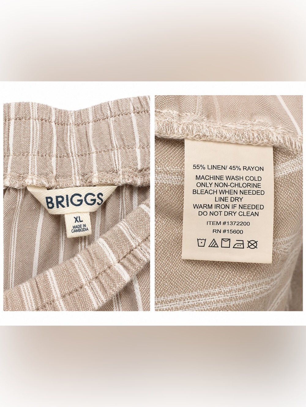 Briggs New York Linen Blend Wide Leg Pants XL Beige Stripe Drawstring Pull On - Picture 5 of 5
